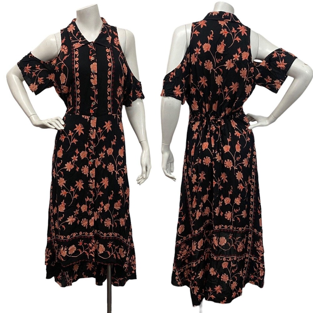 plenty by Tracy Reese women Med floral button down cold shoulder Romantic dress